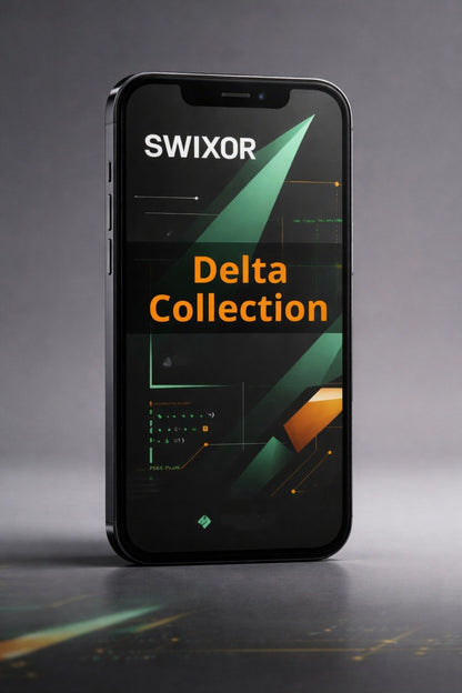 Smartphone displaying the Swixor Delta Collection on a dark background