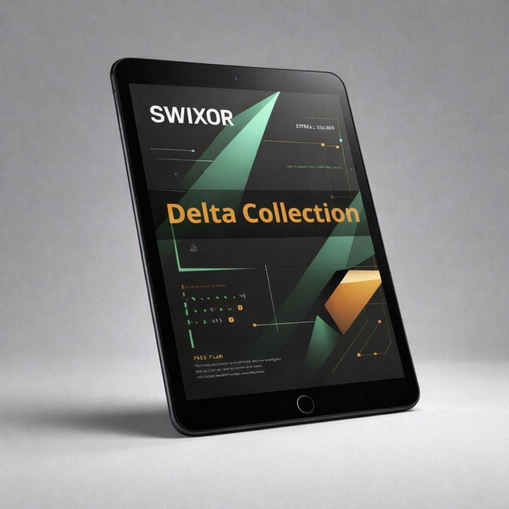 Tablet displaying the Swixor Delta Collection on a gray background