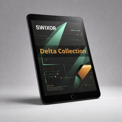 Tablet displaying the Swixor Delta Collection on a gray background