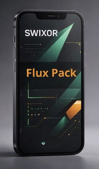 Phone displaying Swixor Flux Pack interface on a gray background
