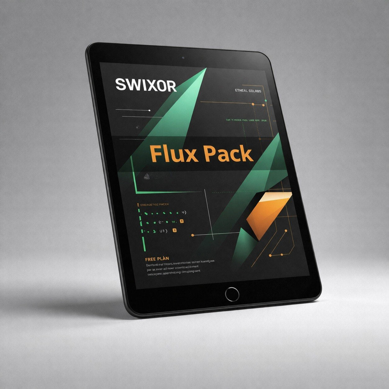 Tablet displaying Swixor Flux Pack on a gray background