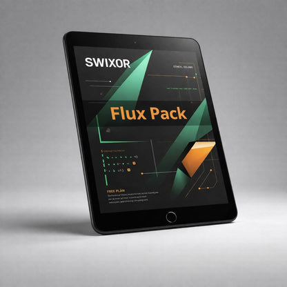 Tablet displaying Swixor Flux Pack on a gray background