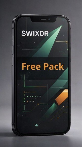 Smartphone displaying the Swixor app with 'Free Pack' text on a gray background