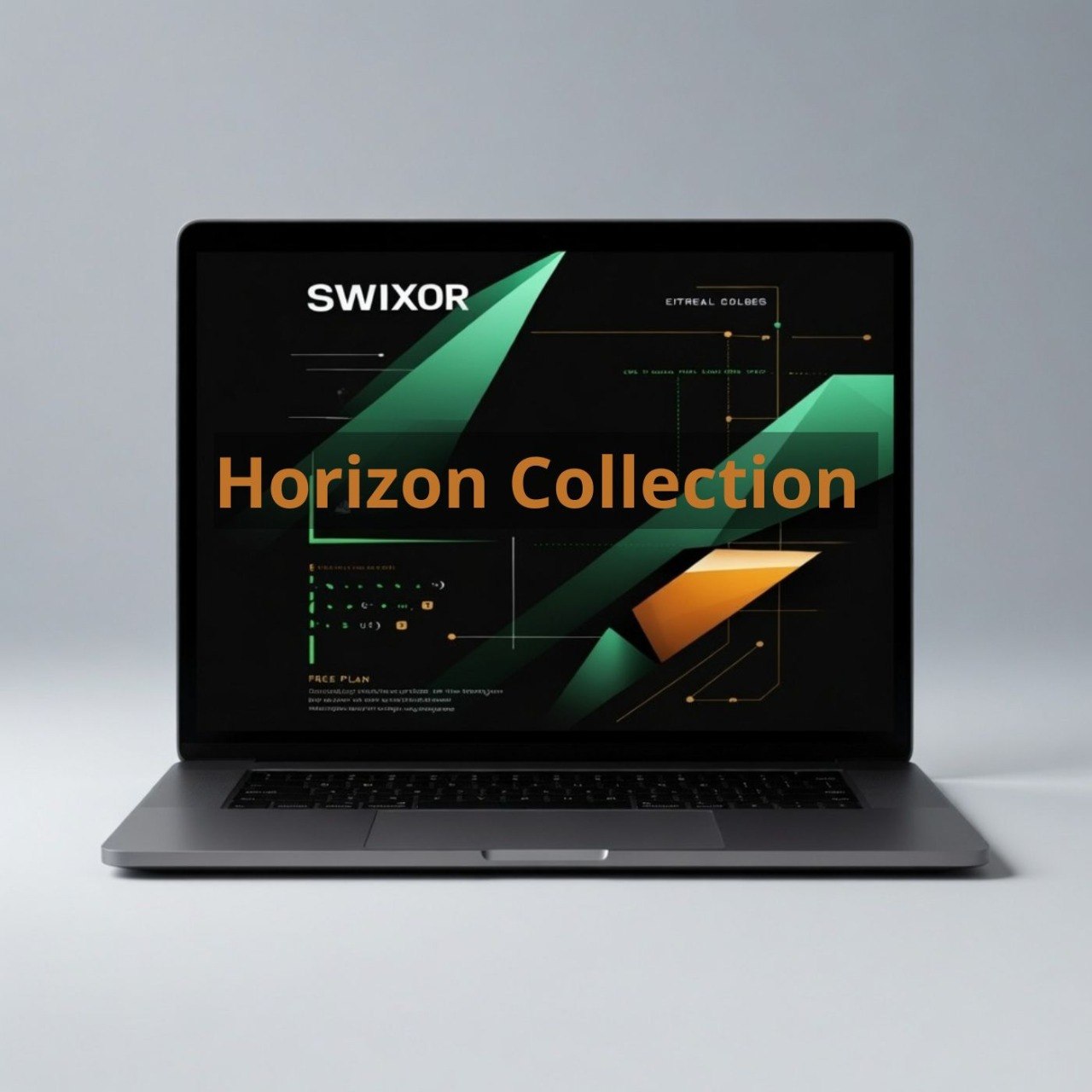 Laptop displaying the Swixor Horizon Collection on a gray background