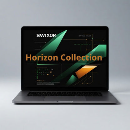 Laptop displaying the Swixor Horizon Collection on a gray background