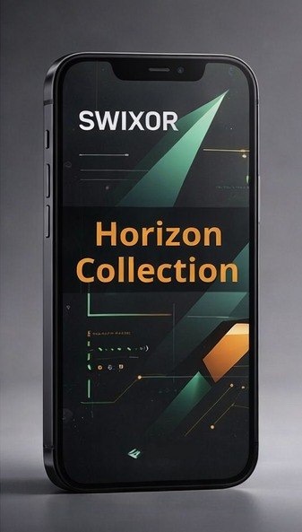Smartphone displaying 'Swixor Horizon Collection' on a gray background