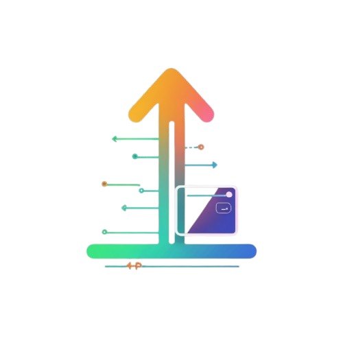 Colorful icon with an arrow and geometric shapes on a white background