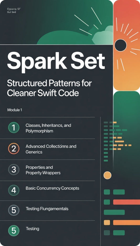 Book cover of 'Spark Set' with structured patterns for cleaner Swift code on a dark background