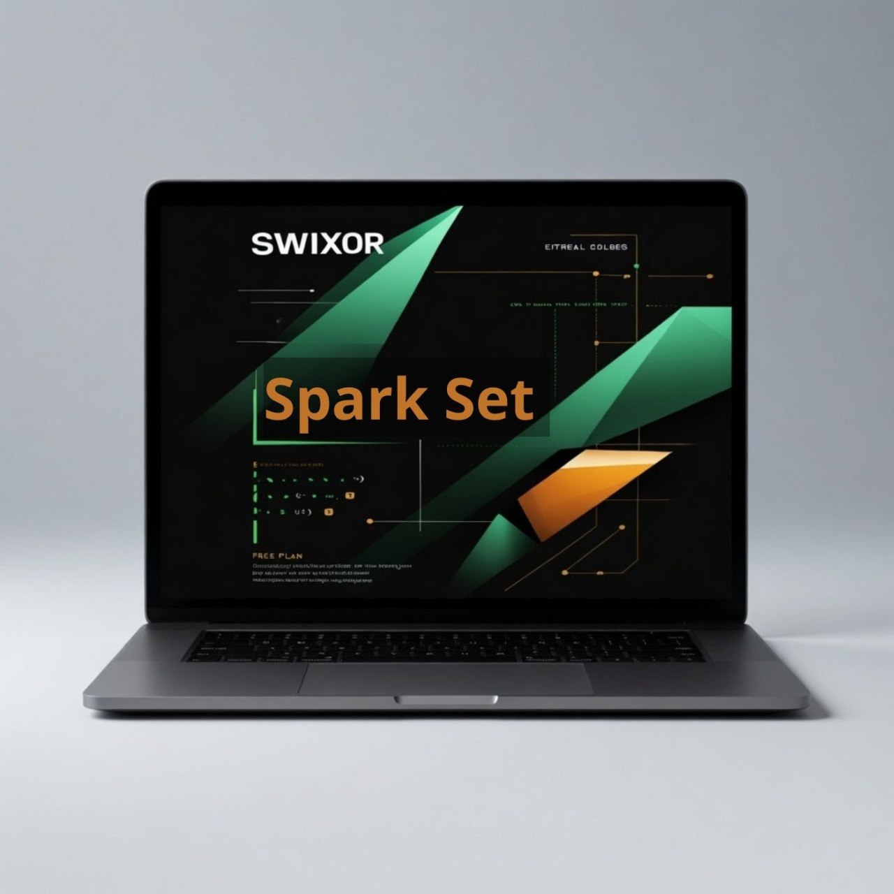 Laptop displaying the Swixor Spark Set software on a gray background