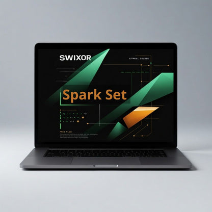 Laptop displaying the Swixor Spark Set software on a gray background